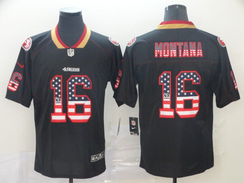 Men San Francisco 49ers #16 Montana Nike USA Flag Fashion Black Color Rush Limited NFL Jerseys